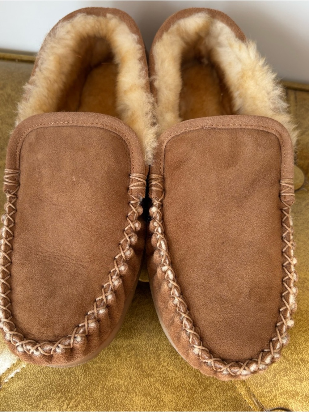 L.L. Bean Men’s Wicked Good Moccasins – Brown Suede Shearling Slipper – Size 7M - Picture 5 of 11